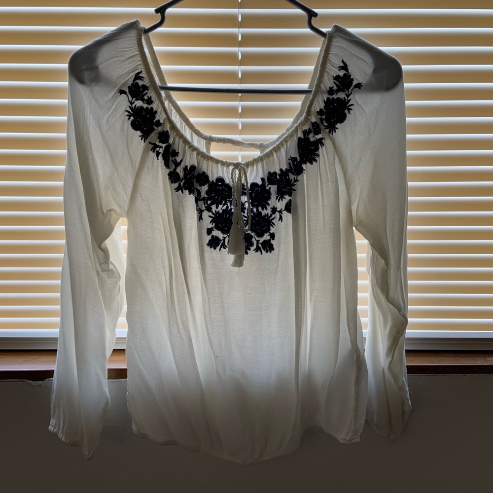 Hollister Blouse w/ Blue Embroidery